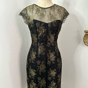 MONIQUE LHUILLIER LACE METTALLIC DRESS